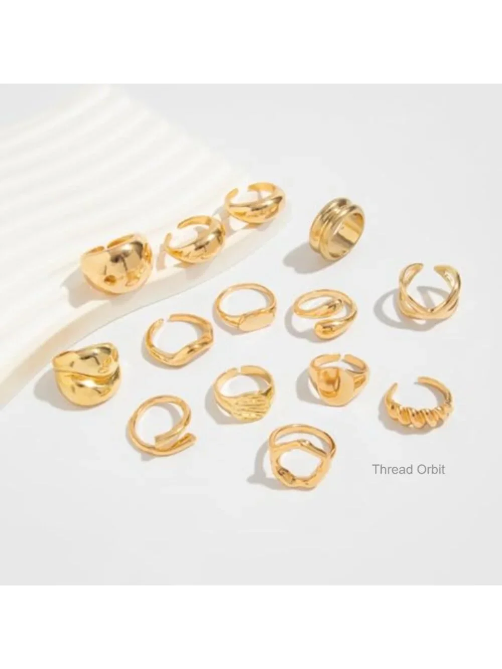 Chunky Gold Plated Stackable Rings Set for Women Dainty Adjustable Open